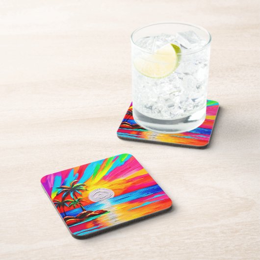 ヤシの木とサンセットグロー絵を描ズ コースター (右側)