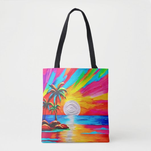 ヤシの木とサンセットグロー絵を描ズ トートバッグ (正面)