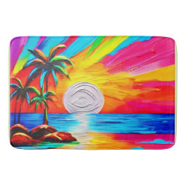 ヤシの木とサンセットグロー絵を描ズ バスマット