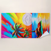 ヤシの木とサンセットグロー絵を描ズ ビーチタオル (正面)