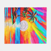 ヤシの木とサンセットグロー絵を描ズ フリースブランケット (正面(横))