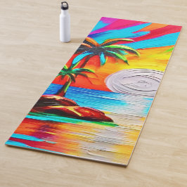 ヤシの木とサンセットグロー絵を描ズ ヨガマット