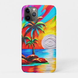 ヤシの木とサンセットグロー絵を描ズ iPhone 11 PROケース