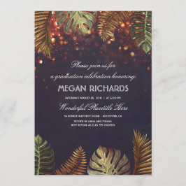 ヤシの木とストリングライトのビーチでの卒業式 招待状