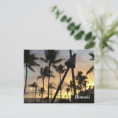 ヤシの木とハワイアンサンセット ポストカード (スタンド正面)