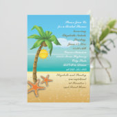 ヤシの木とヒトデのビーチウェディング ブライダルシャワー 招待状 (スタンド正面)