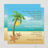 ヤシの木とヒトデのビーチサマー結婚ズ 招待状 (正面/裏面)