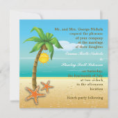 ヤシの木とヒトデのビーチサマー結婚ズ 招待状 (正面)
