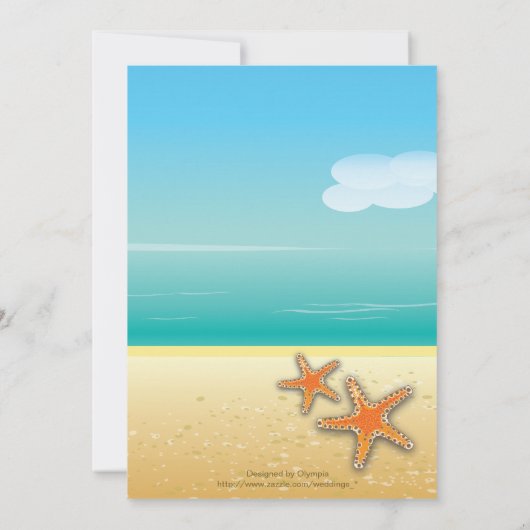 ヤシの木とヒトデのビーチ先の結婚式 招待状 (裏面)