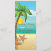ヤシの木とヒトデのビーチ結婚式メニューカード メニュー (正面)