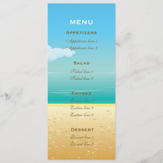 ヤシの木とヒトデのビーチ結婚式メニューカード メニュー (裏面)