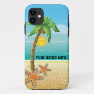 ヤシの木とヒトデの熱帯風景 iPhone 11 ケース