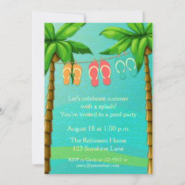 ヤシの木とビーチサンダル、夏のパーティー 招待状