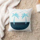 ヤシの木とビーチ クッション (ブランケット)