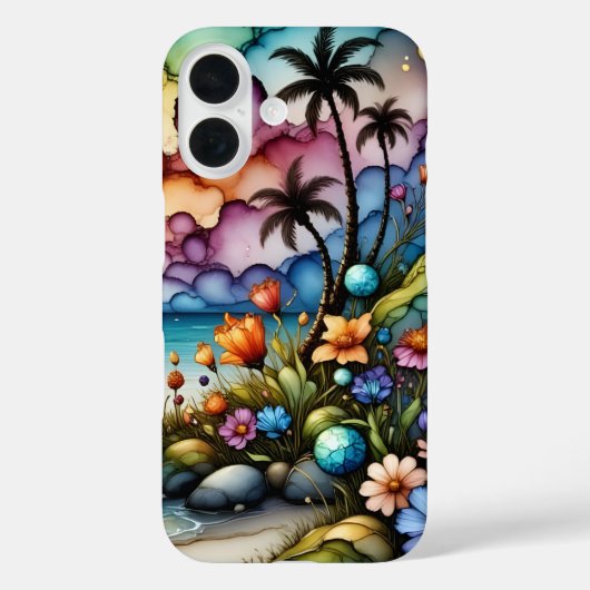 ヤシの木とファンタジーの花 Case-Mate iPhoneケース (裏面)