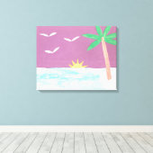 ヤシの木とマゼンタの空のキャンバス印刷 キャンバスプリント (インサイチュ (ウッドフロア))