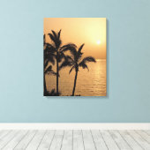 ヤシの木とロマンチックな夕日 キャンバスプリント (インサイチュ (ウッドフロア))