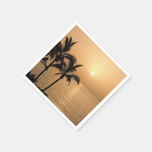 ヤシの木とロマンチックな夕日 スタンダードカクテルナプキン (角)