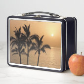ヤシの木とロマンチックな夕日 メタルランチボックス (インサイチュ)