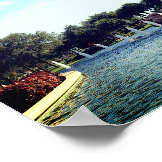 ヤシの木と噴水 ポスター (角)