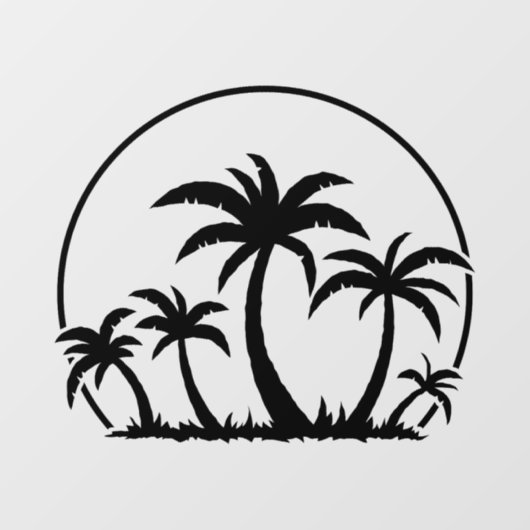 ヤシの木と夕日が黒 ウィンドウサイン (シート)