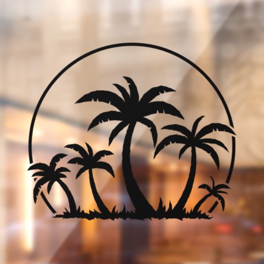 ヤシの木と夕日が黒 ウィンドウサイン (シート2)