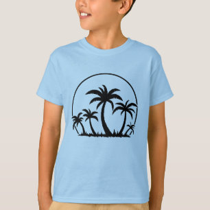 ヤシの木と夕日が黒 Tシャツ