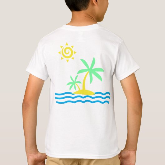ヤシの木と太陽が咲く熱帯島 Tシャツ (裏面)