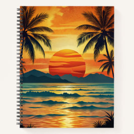 ヤシの木と明るい熱帯の夕焼けの景色 ノートブック