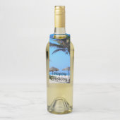 ヤシの木と海ビューを持つサンディビーチ ボトルネックタグ (ボトル)