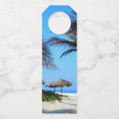 ヤシの木と海ビューを持つサンディビーチ ボトルネックタグ (裏面)