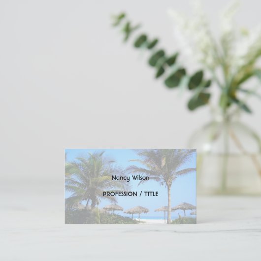 ヤシの木と海ビューを持つサンディビーチ 名刺 (スタンド正面)