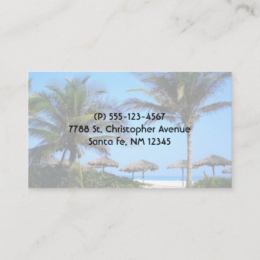 ヤシの木と海ビューを持つサンディビーチ 名刺 (裏面)