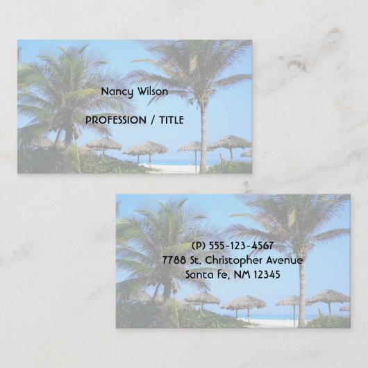 ヤシの木と海ビューを持つサンディビーチ 名刺 (正面/裏面)