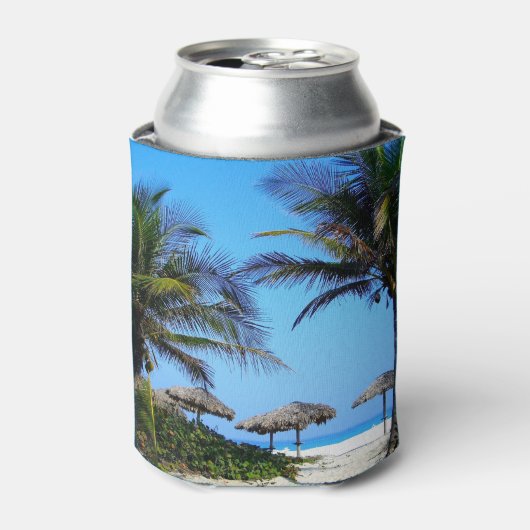 ヤシの木と海ビューを持つサンディビーチ 缶クーラー (缶正面)