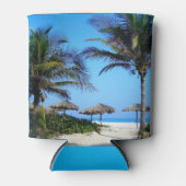 ヤシの木と海ビューを持つサンディビーチ 缶クーラー (正面)