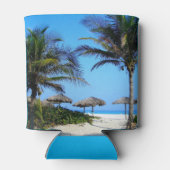 ヤシの木と海ビューを持つサンディビーチ 缶クーラー (裏面)