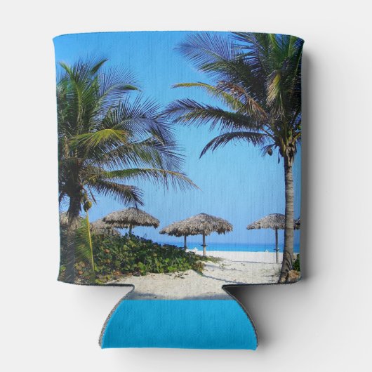 ヤシの木と海ビューを持つサンディビーチ 缶クーラー (裏面)