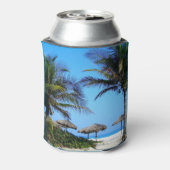 ヤシの木と海ビューを持つサンディビーチ 缶クーラー (缶裏面)