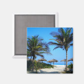 ヤシの木と海ビューコーンを持つサンディビーチ マグネット (正面/裏面)