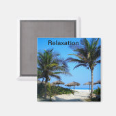 ヤシの木と海ビューコーンを持つサンディビーチ マグネット (正面/裏面)