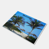 ヤシの木と海ビュードアを備えたサンディビーチ ドアマット (アングル)