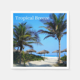 ヤシの木と海ビューパプを持つサンディビーチ スタンダードカクテルナプキン