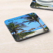 ヤシの木と海ビュービーブのあるサンディビーチ コースター (左側)