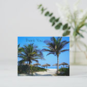 ヤシの木と海ビューポストを持つサンディビーチ ポストカード (スタンド正面)