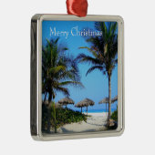 ヤシの木と海ビューメタを持つサンディビーチ メタルオーナメント (右)