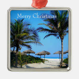ヤシの木と海ビューメタを持つサンディビーチ メタルオーナメント