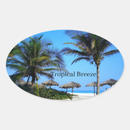 ヤシの木と海ビュー楕円を持つサンディビーチ 楕円形シール