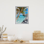 ヤシの木と海表示ウィフェイクンドウ ポスター (キッチン)