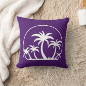 ヤシの木と白い夕日 クッション (ブランケット)